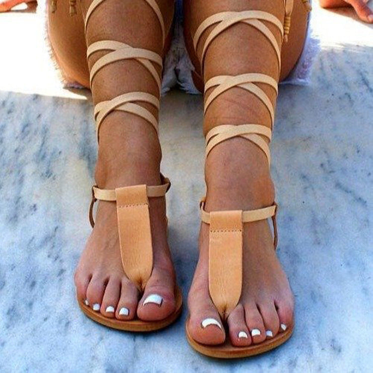 Lace-Up Flat-Sole Foreign Trade Large Size Beach Sandals For Women