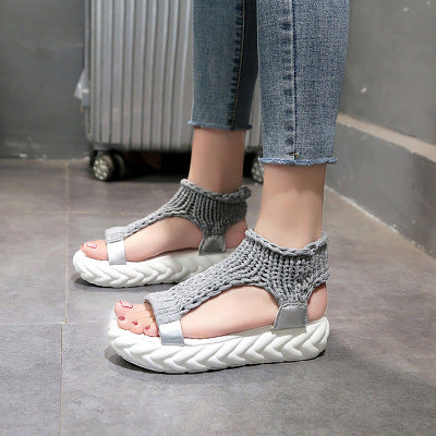 Elevated Woolen Sandals For Women With Toe For Summer Korean Edition