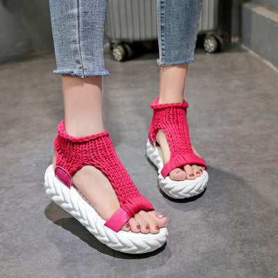 Elevated Woolen Sandals For Women With Toe For Summer Korean Edition