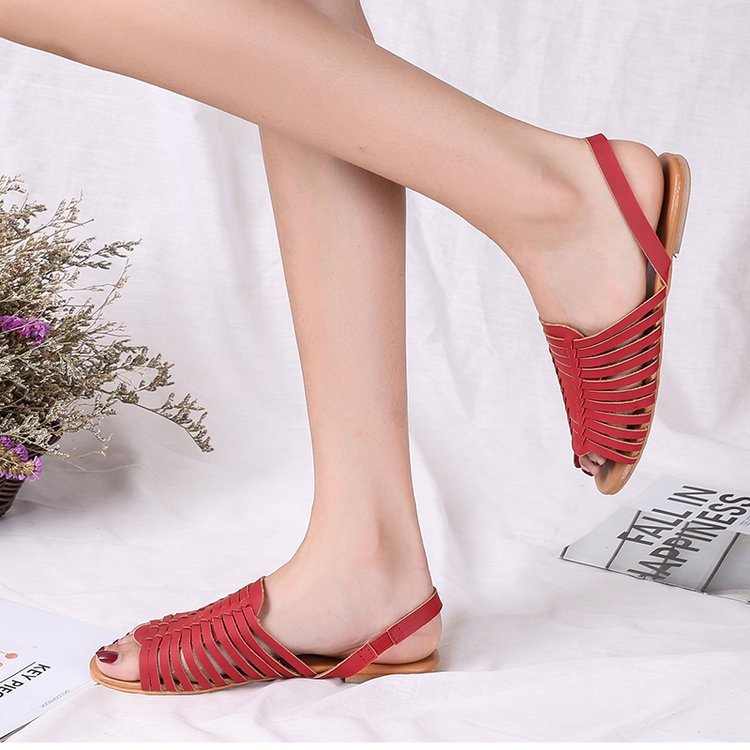 New European And American Flat Heels And Solid Color Fish-mouth Sandals For Women