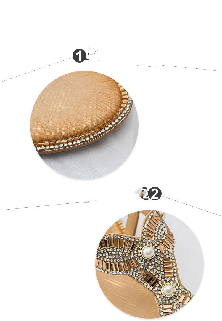 Flip Toe Sandals Round Toe Pearl Large Size For Women