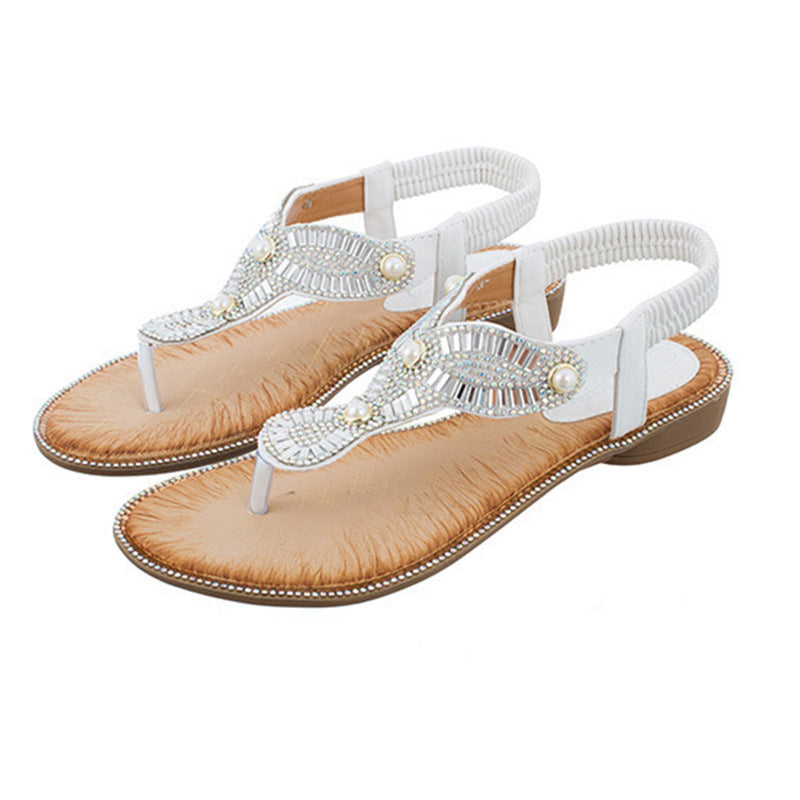 Flip Toe Sandals Round Toe Pearl Large Size For Women