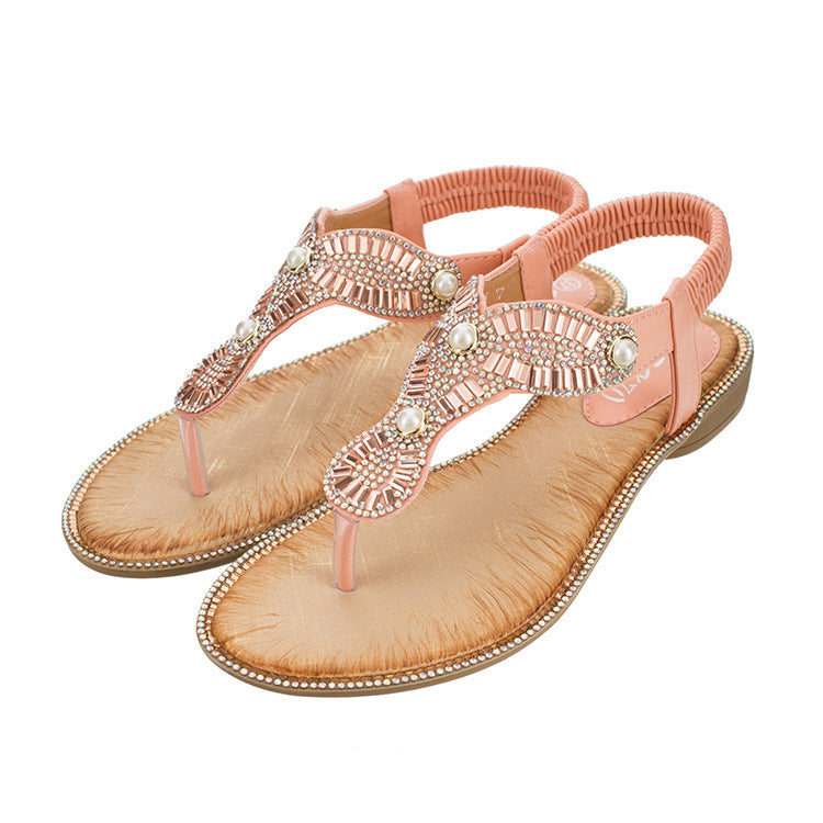 Flip Toe Sandals Round Toe Pearl Large Size For Women