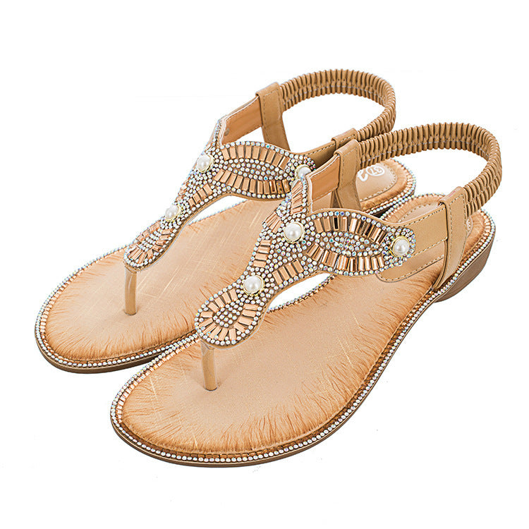 Flip Toe Sandals Round Toe Pearl Large Size For Women