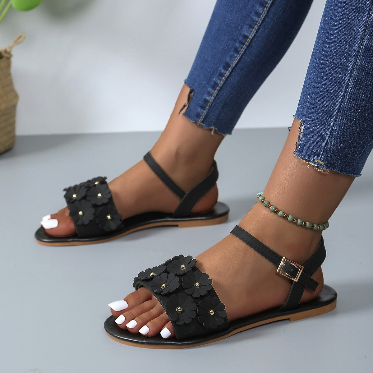 Sandales Rétro à Fleurs pour Femmes