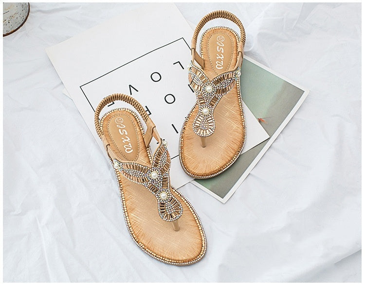 Flip Toe Sandals Round Toe Pearl Large Size For Women
