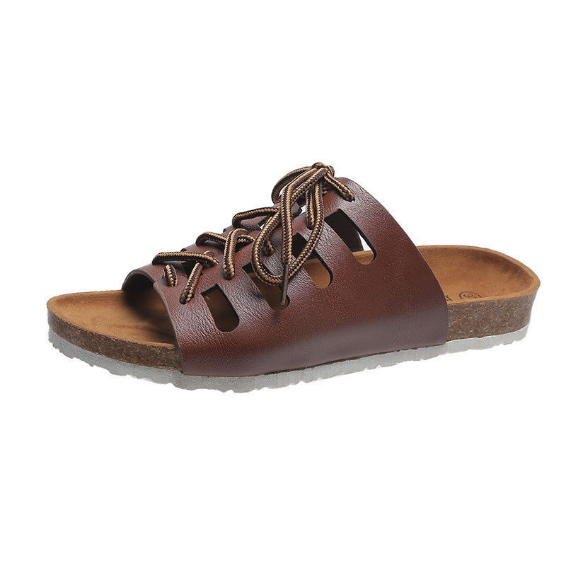 Lace-up Flat Slippers Outdoor Roman Style Sandals For Women