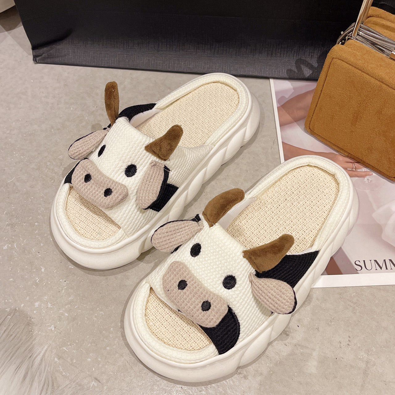 Lovers' Cute Little Cow Linen Sandals For Women