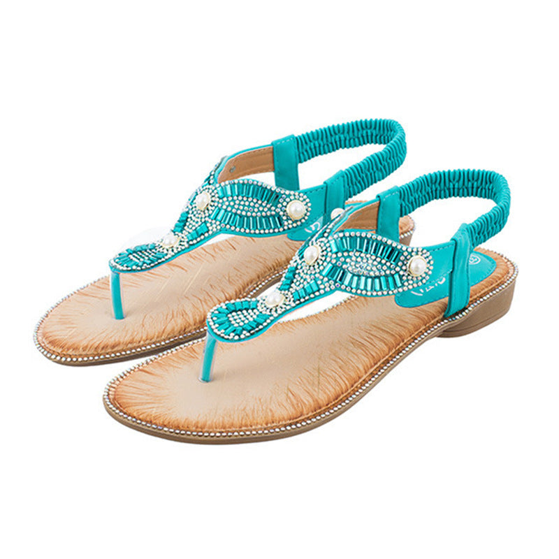 Flip Toe Sandals Round Toe Pearl Large Size For Women