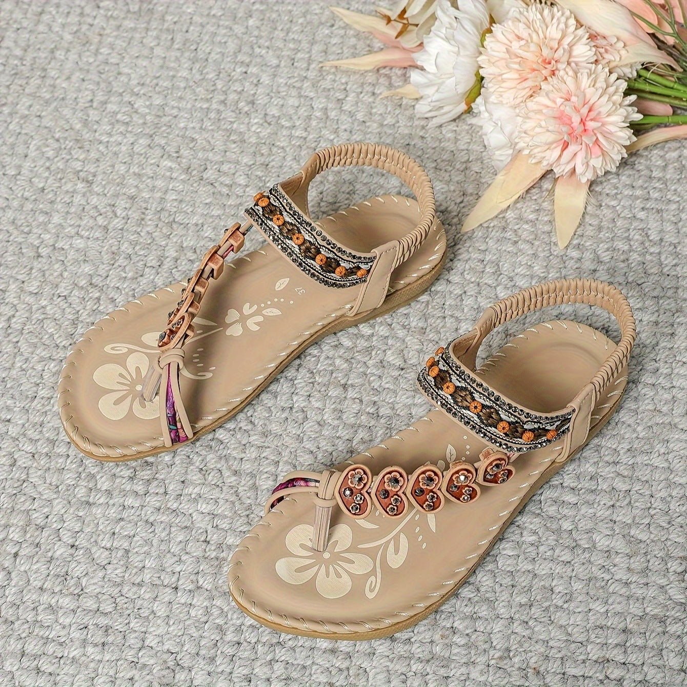 Sandales Bohèmes à Fleurs pour Femme