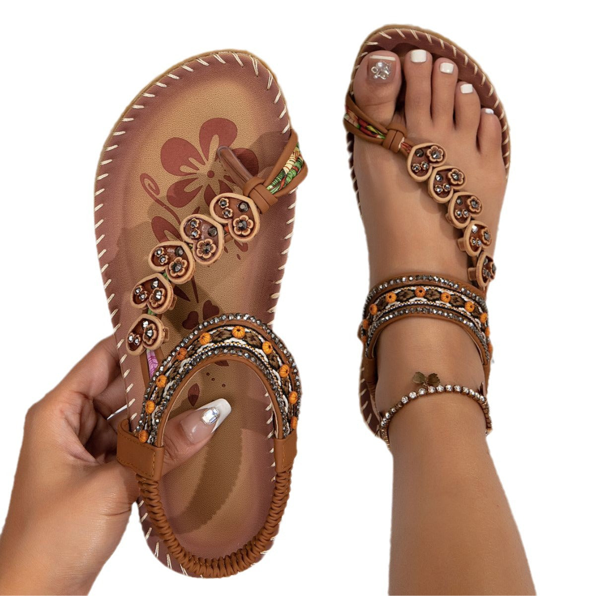 Sandales Bohèmes à Fleurs pour Femme