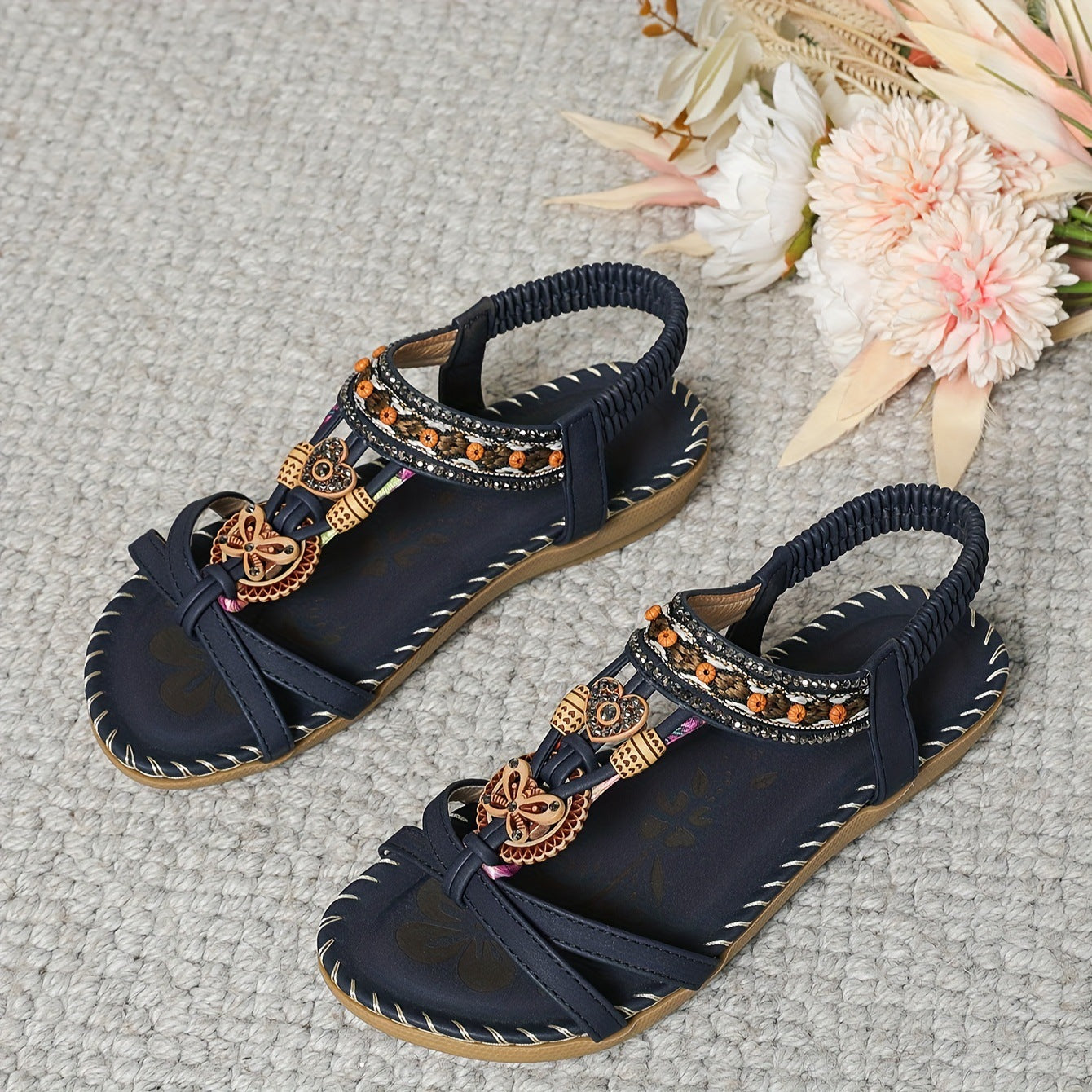 Sandales Bohèmes à Fleurs pour Femme