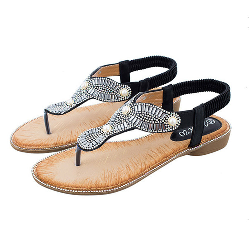 Flip Toe Sandals Round Toe Pearl Large Size For Women