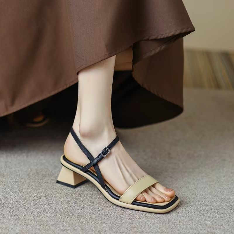 Chunky Heel Ankle-strap Toe Sandals For Women
