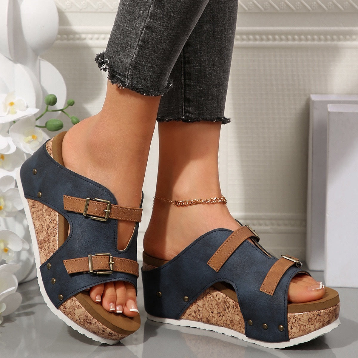 Sandales compensées grande taille pour femme