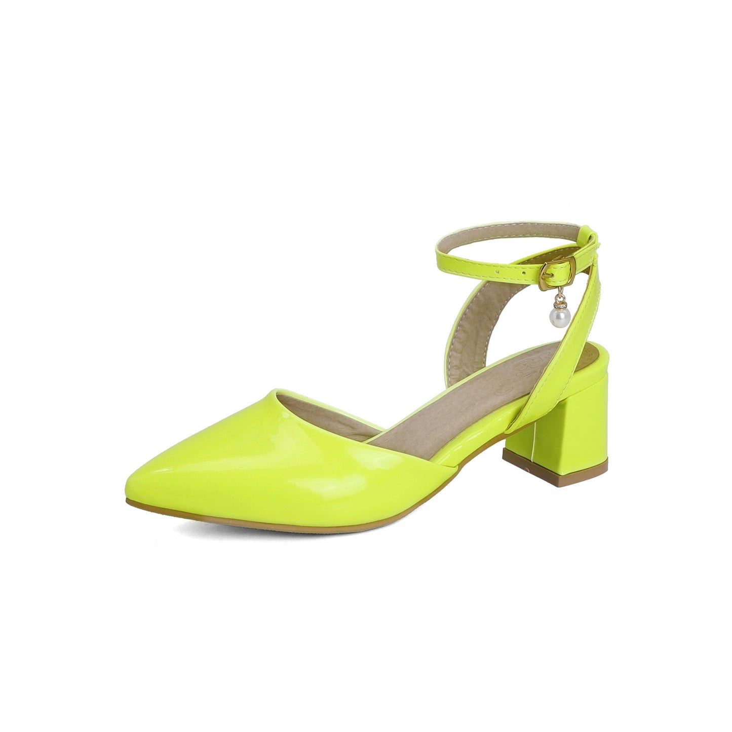 New Thick Heel Candy Color Buckle Pointed Toe Sandals For Women