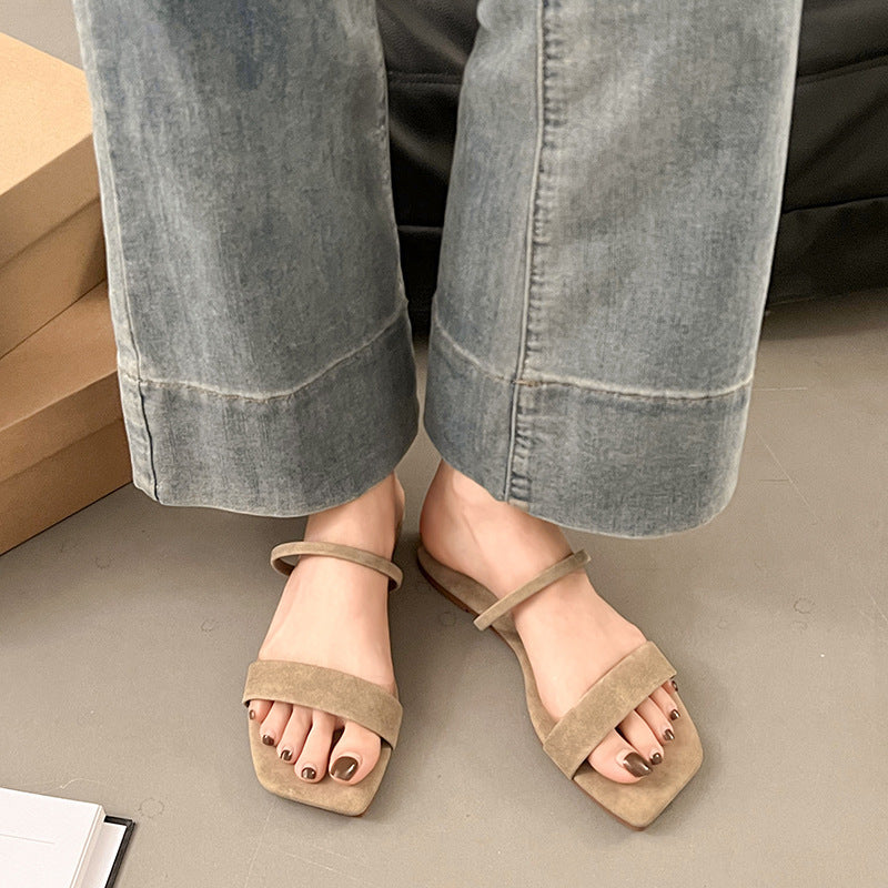 Summer Korean Style Square Toe Peep Toe Sandals For Women