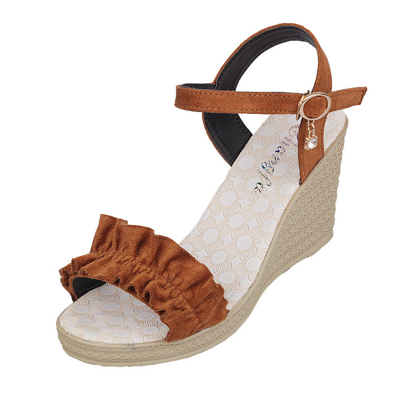 Heeled Sandals With Sweet Lace Fashion Diamond Toe Thick Slope Heel Sandals For Women