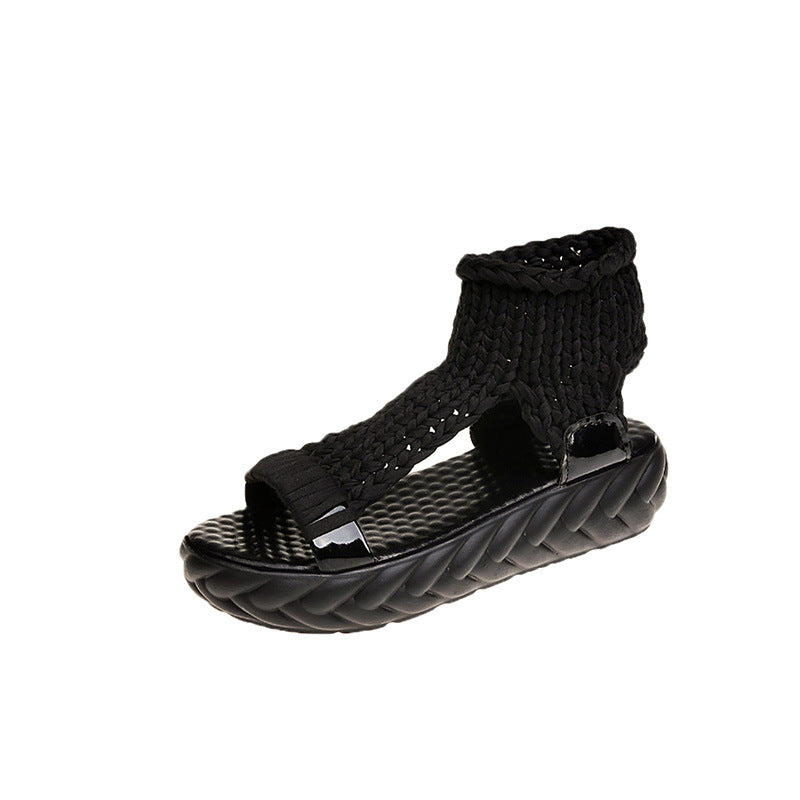 Elevated Woolen Sandals For Women With  Toe For Summer Korean Edition