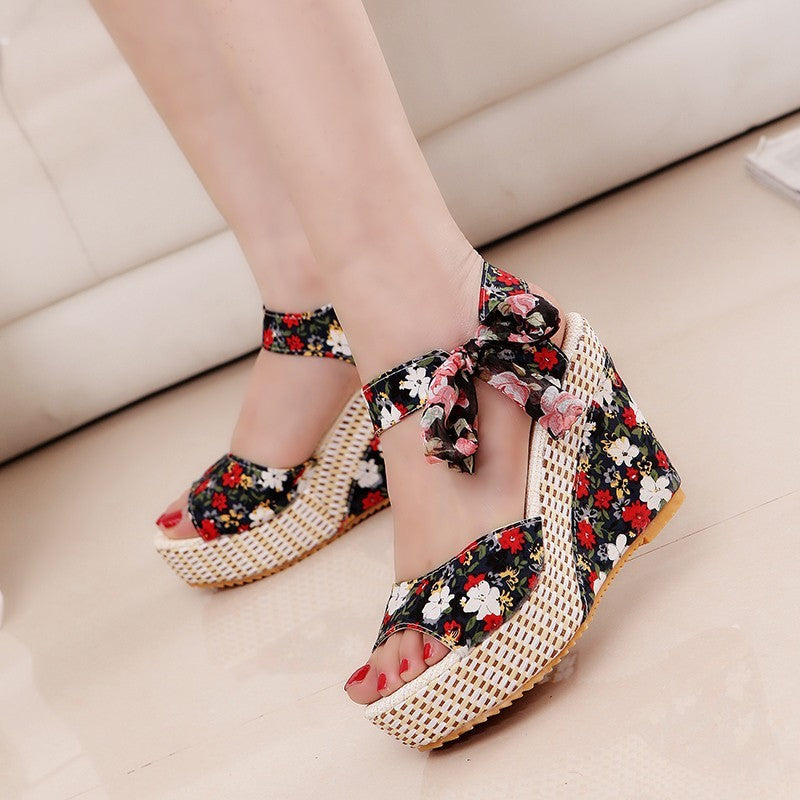 Bohemian Platform Wedge High Heel Fish Mouth Sandals For Women
