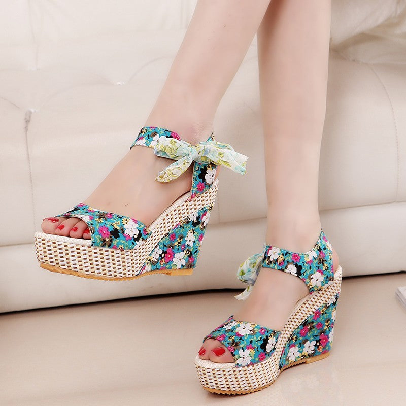 Bohemian Platform Wedge High Heel Fish Mouth Sandals For Women