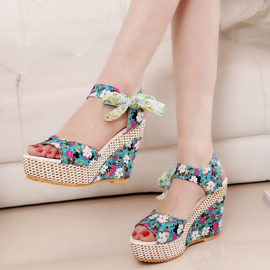 Bohemian Platform Wedge High Heel Fish Mouth Sandals For Women