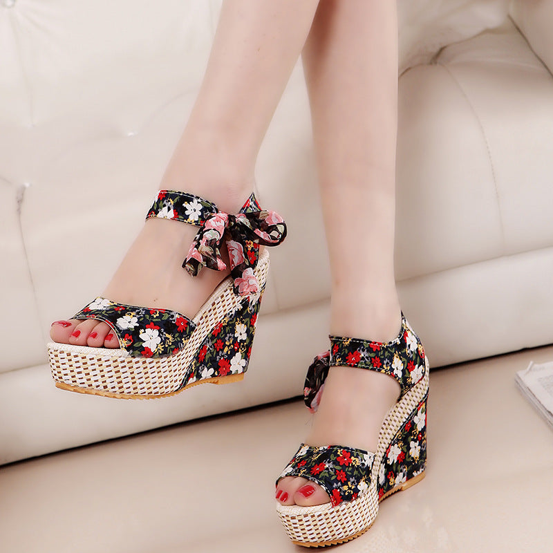 Bohemian Platform Wedge High Heel Fish Mouth Sandals For Women