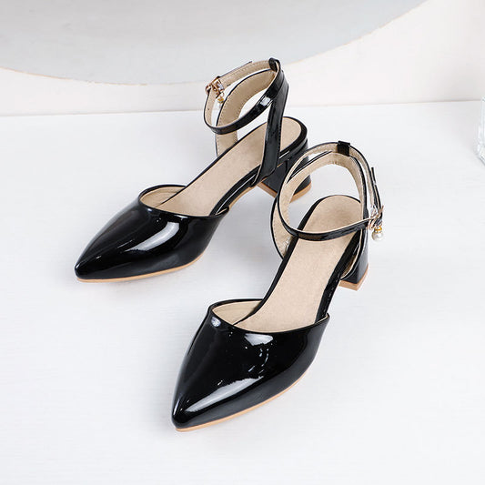New Thick Heel Candy Color Buckle Pointed Toe Sandals For Women