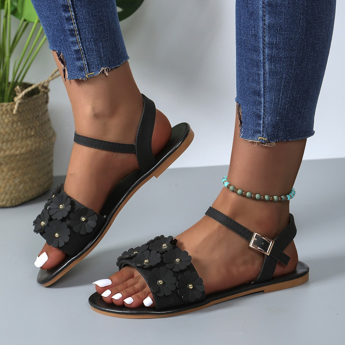 Sandales Rétro à Fleurs pour Femmes
