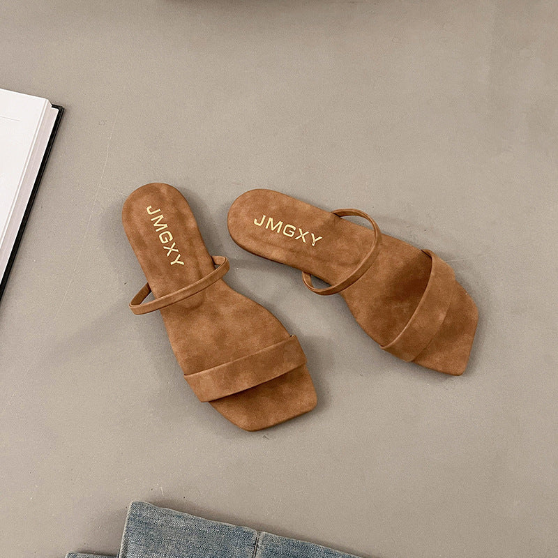 Summer Korean Style Square Toe Peep Toe Sandals For Women