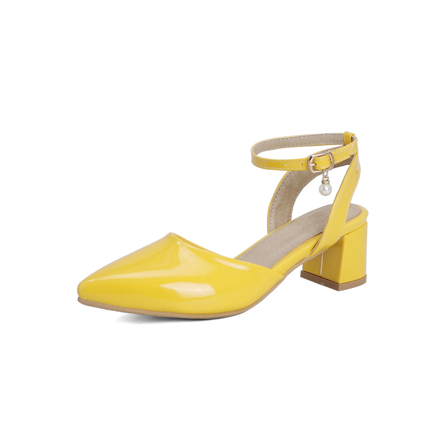 New Thick Heel Candy Color Buckle Pointed Toe Sandals For Women