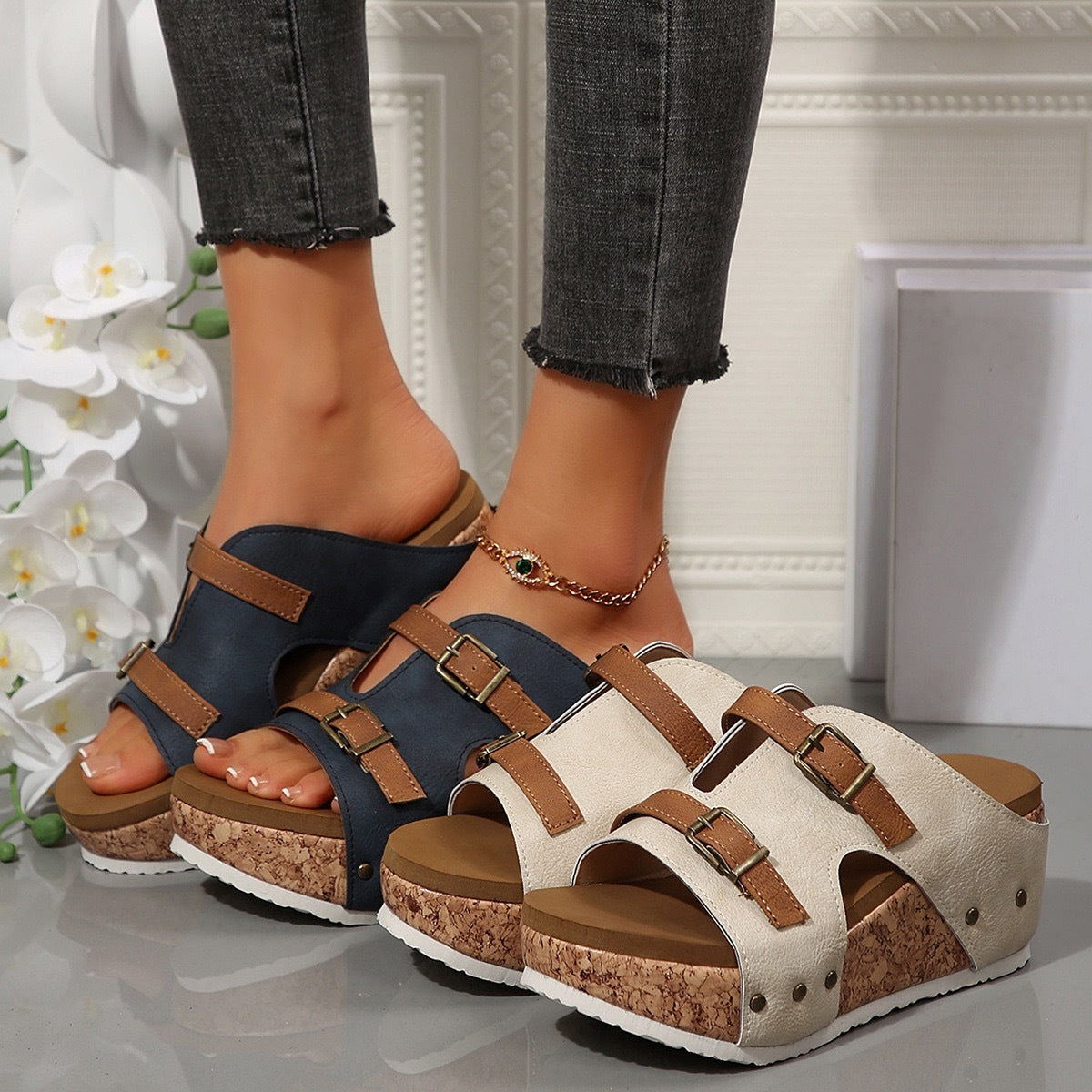 Sandales compensées grande taille pour femme